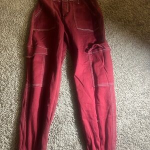 American Bazi Red Cargo Pants Relaxed Fit